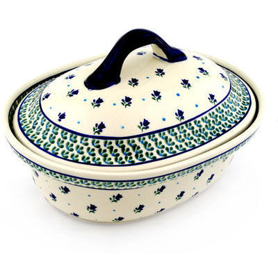 Polish Pottery Baker with Cover 12&quot; Violet Tulips