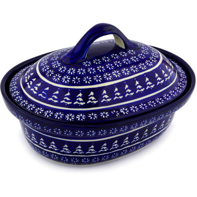 Polish Pottery Baker with Cover 12&quot; Winter Night