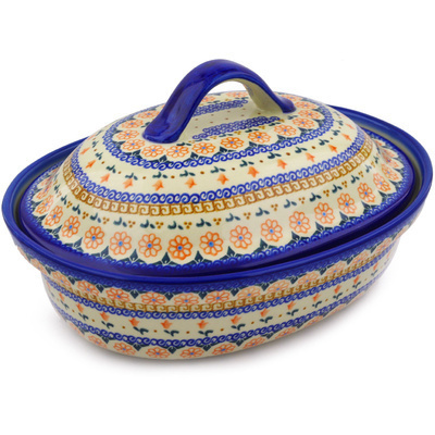Polish Pottery Baker with Cover 13&quot; Amarillo