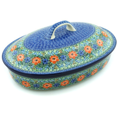 Polish Pottery Baker with Cover 14&quot; Berry Patch UNIKAT