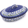 Polish Pottery Baker with Cover 14&quot; Bleeding Heart Peacock