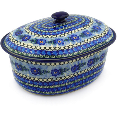 Polish Pottery Baker with Cover 14&quot; Blue Delight UNIKAT