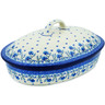 Polish Pottery Baker with Cover 14&quot; Blue Grapevine