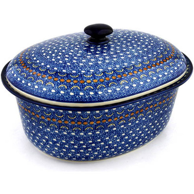 Polish Pottery Baker with Cover 14&quot; Blue Horizons