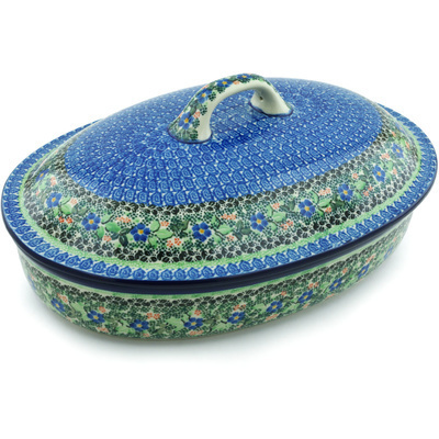 Polish Pottery Baker with Cover 14&quot; Bountiful Basket UNIKAT