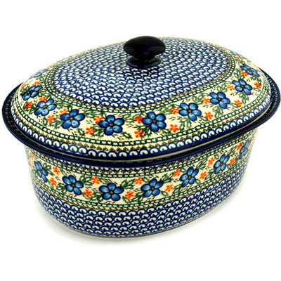 Polish Pottery Baker with Cover 14&quot; Cobblestone Garden