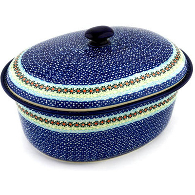 Polish Pottery Baker with Cover 14&quot; Daisies By The Sea