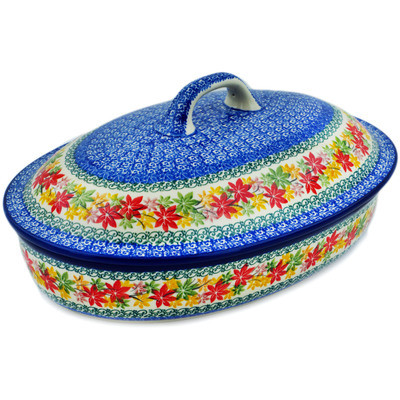 Polish Pottery Baker with Cover 14&quot; Fall Vibes