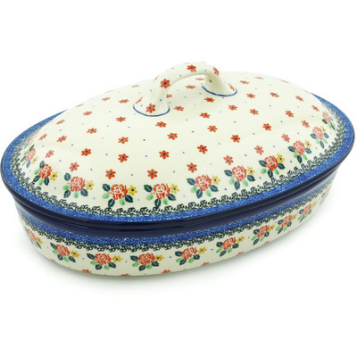 Polish Pottery Baker with Cover 14&quot; Garden Party