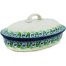 Polish Pottery Baker with Cover 14&quot; Green Flora