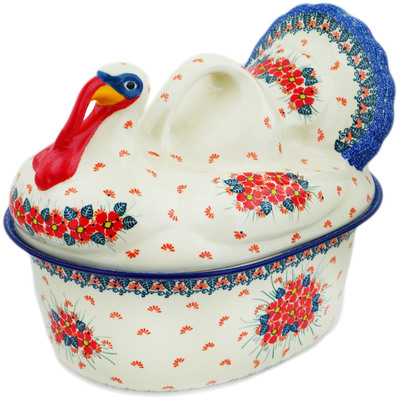 Polish Pottery Baker with Cover 14&quot; Pink Forget Me Not UNIKAT