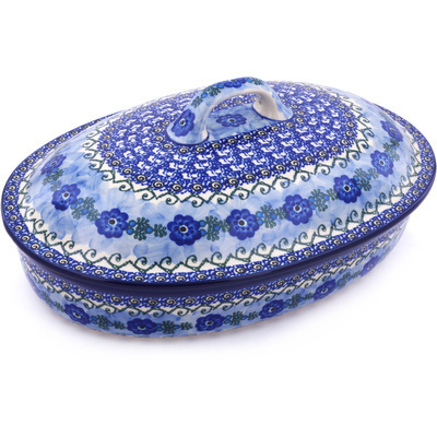 Polish Pottery Baker with Cover 14&quot; Poppy Chain UNIKAT