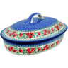 Polish Pottery Baker with Cover 14&quot; Red Pansy