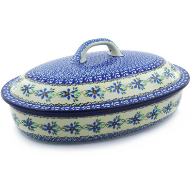 Polish Pottery Baker with Cover 14&quot; Shady Spring