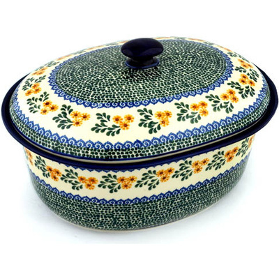 Polish Pottery Baker with Cover 14&quot; Summer Day