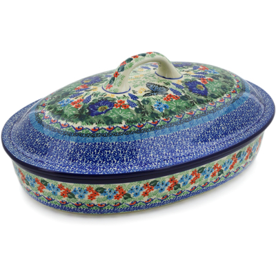 Polish Pottery Baker with Cover 14&quot; Summer Landscape UNIKAT