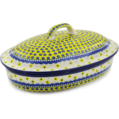 Polish Pottery Baker with Cover 14&quot; Sunshine