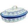 Polish Pottery Baker with Cover 14&quot; Winter Sparrow