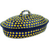 Polish Pottery Baker with Cover 14&quot; Yellow Dots