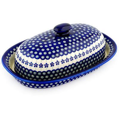 Polish Pottery Baker with Cover 15&quot; Flowering Peacock