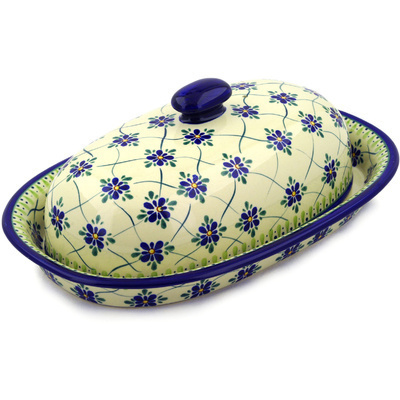 Polish Pottery Baker with Cover 15&quot; Gingham Trellis