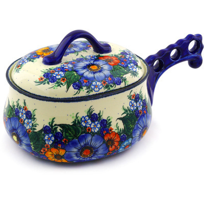 Polish Pottery Baker with Cover 15&quot; Summertime Blues UNIKAT