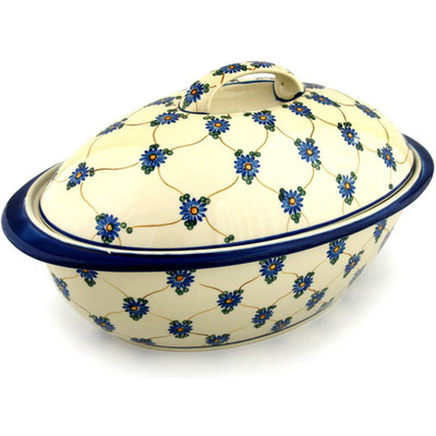 Polish Pottery Baker with Cover 16&quot; Aster Trellis