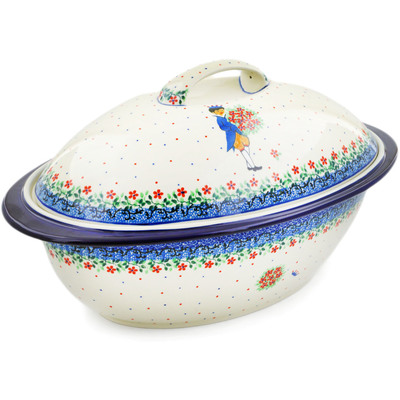 Polish Pottery Baker with Cover 16&quot; Charming Prince UNIKAT