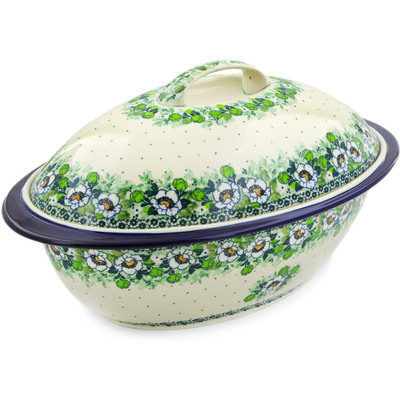 Polish Pottery Baker with Cover 16&quot; Daisies Wreath UNIKAT