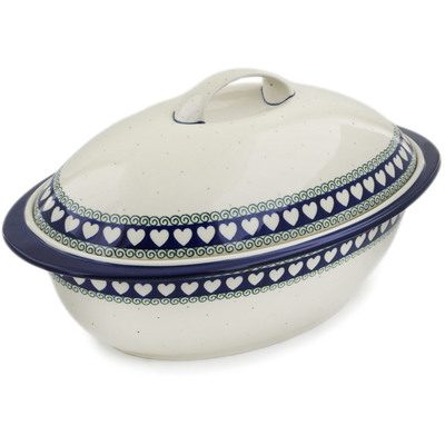 Polish Pottery Baker with Cover 16&quot; Light Hearted