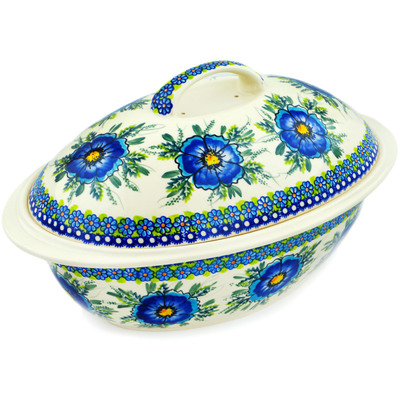 Polish Pottery Baker with Cover 16&quot; Orchid Crown UNIKAT