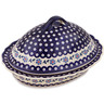 Polish Pottery Baker with Cover 16&quot; Peacock Forget-me-not