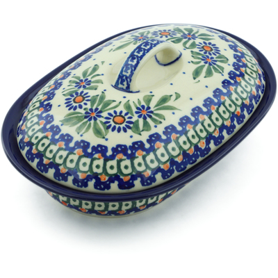 Polish Pottery Baker with Cover 8&quot; Aster Party UNIKAT