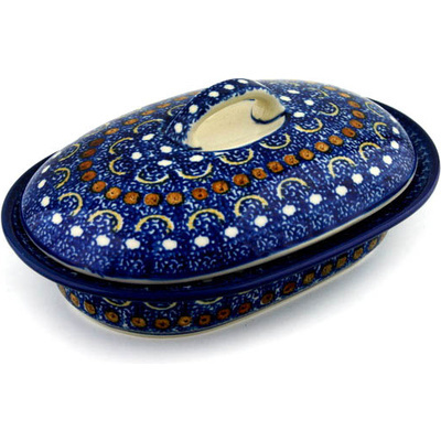Polish Pottery Baker with Cover 8&quot; Blue Horizons