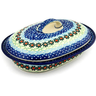 Polish Pottery Baker with Cover 8&quot; Daisies By The Sea