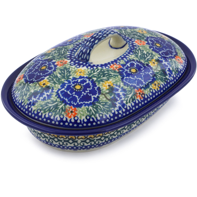 Polish Pottery Baker with Cover 8&quot; Dancing Pansies UNIKAT