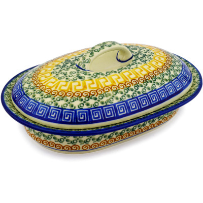 Polish Pottery Baker with Cover 8&quot; Grecian Sea