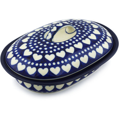 Polish Pottery Baker with Cover 8&quot; Heart To Heart