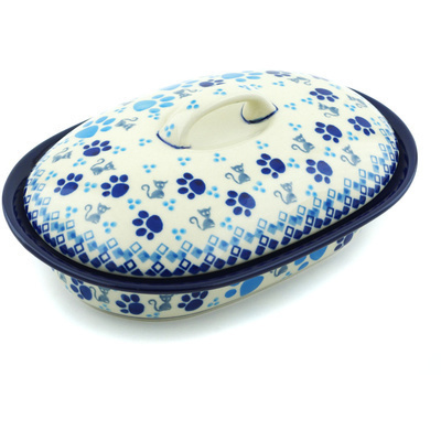 Polish Pottery Baker with Cover 8&quot; Kitty Paws