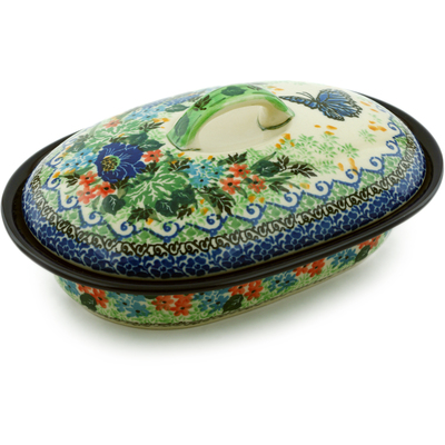 Polish Pottery Baker with Cover 8&quot; Mariposa UNIKAT