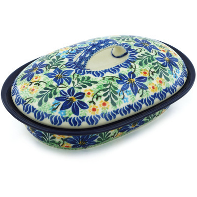 Polish Pottery Baker with Cover 8&quot; Midnight Lilies UNIKAT