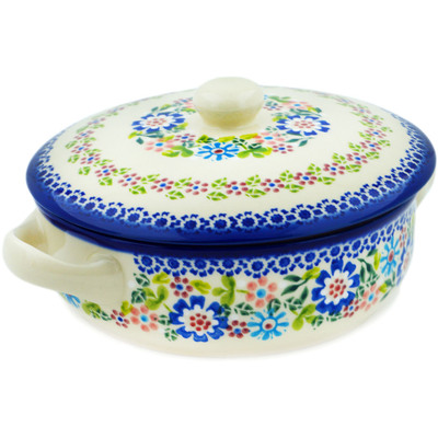 Polish Pottery Baker with Cover 8&quot; Playground Meadow UNIKAT
