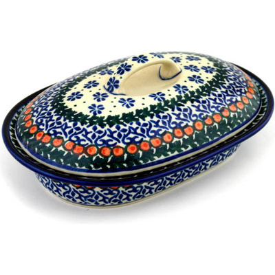 Polish Pottery Baker with Cover 8&quot; Shamrock Fields
