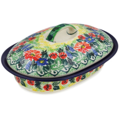Polish Pottery Baker with Cover 8&quot; Splendid Meadow UNIKAT