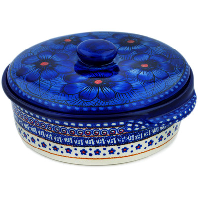 Polish Pottery Baker with Cover 9&quot; Blue Heaven