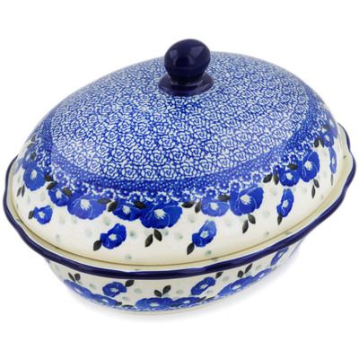 Polish Pottery Baker with Cover 9&quot; Eternal Winter
