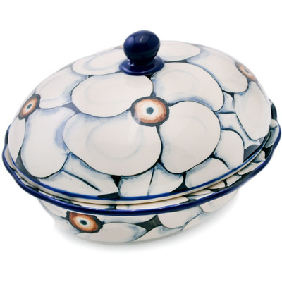 Polish Pottery Baker with Cover 9&quot; Looking Poppy UNIKAT