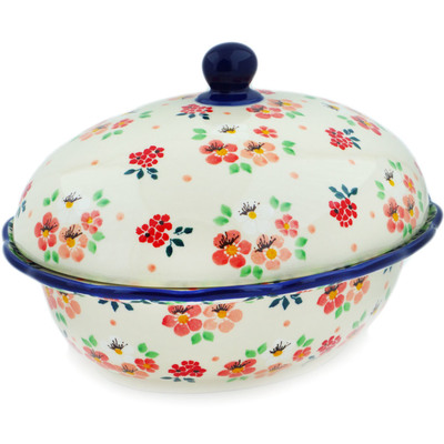 Polish Pottery Baker with Cover 9&quot; Pink Divinity UNIKAT