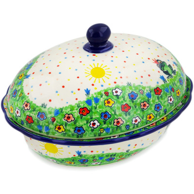 Polish Pottery Baker with Cover 9&quot; Prince Frog UNIKAT