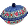 Polish Pottery Baker with Cover 9&quot; Red Pansy